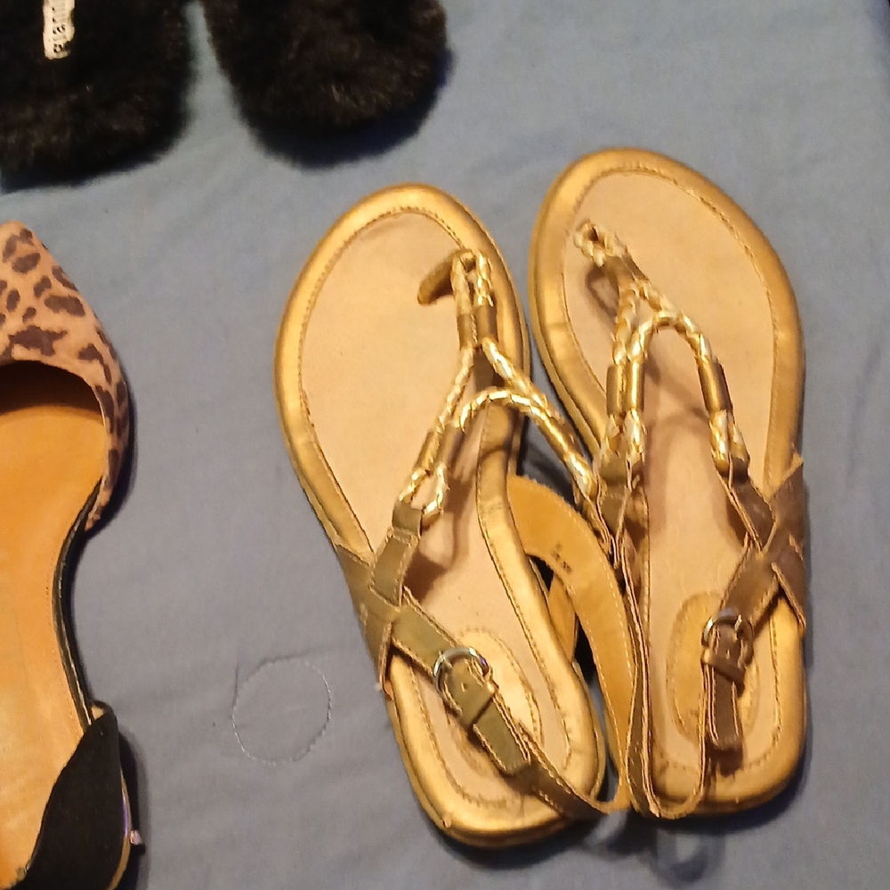 b.o.c. Gold Sandals with Metallic Thong Design